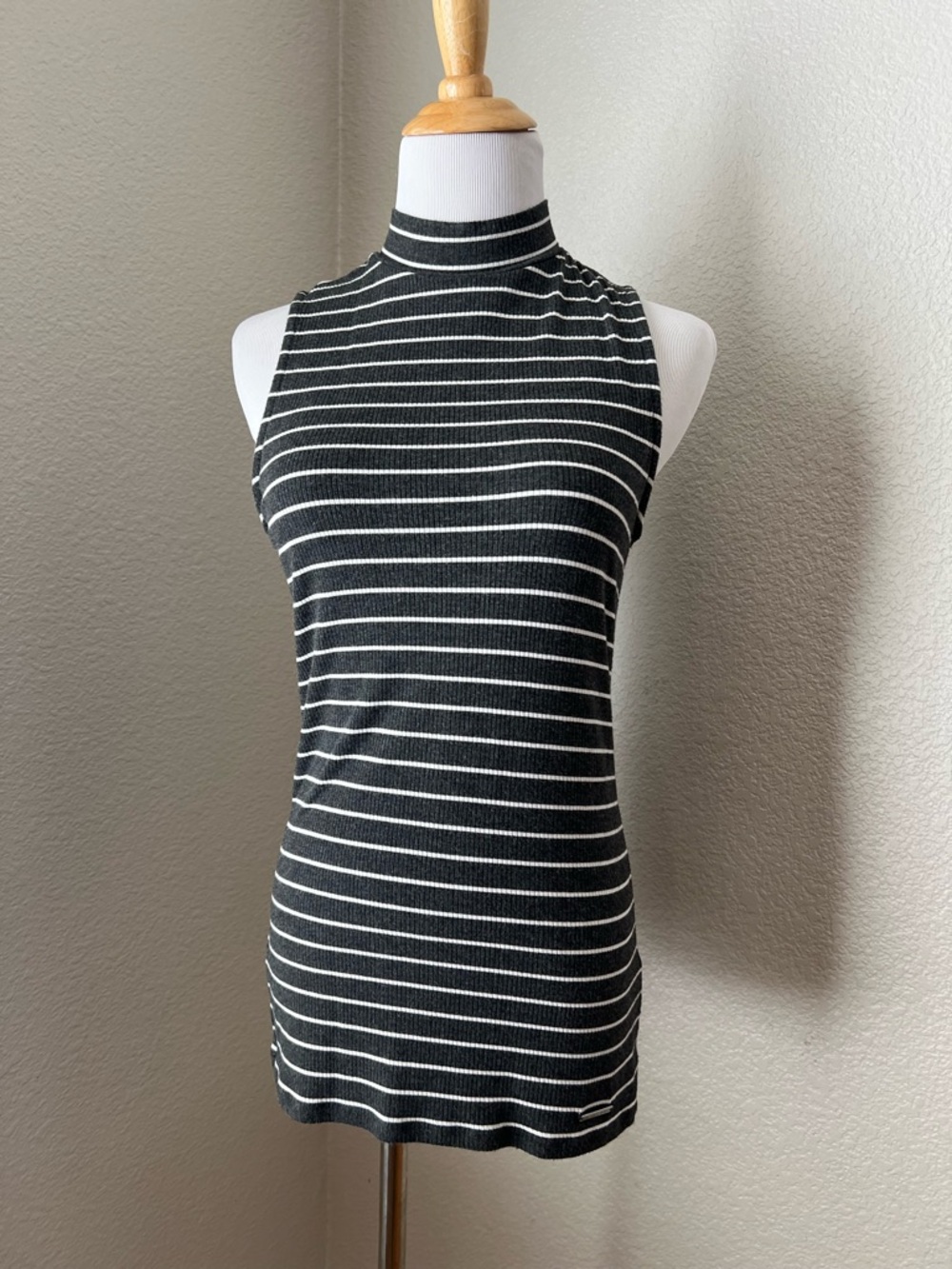 Michael Kors Striped Sleeveless Mockneck Top, S